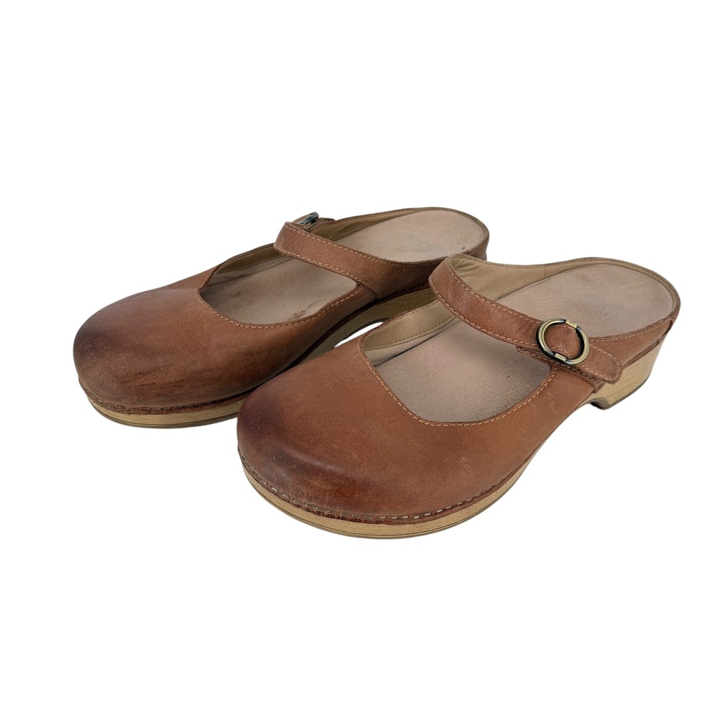 Dansko Bria Mary Jane Clogs Size 40 9.5-10 Tan Leather Mules Slip On Comfort